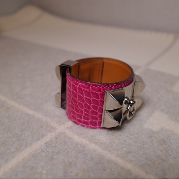 Authentic Hermes Collier de Chien CDC Crocodile PM PHW Rose Scheherazade - Picture 2 of 5